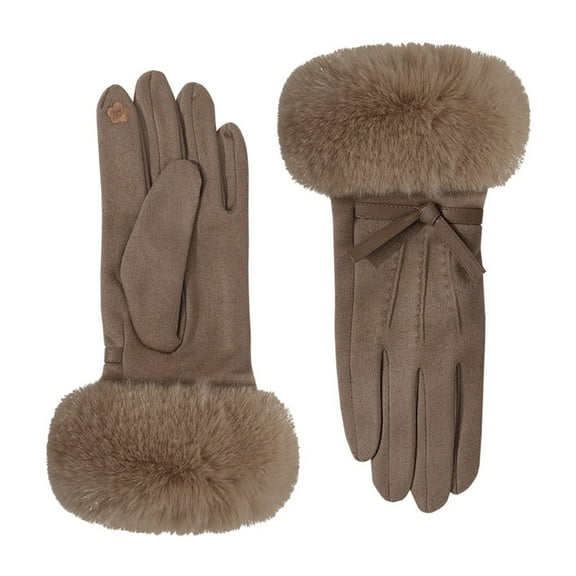 Women Soft Faux Fur Cuff Fleece Lined Gloves Touchscreen Warm Winter Thermal Mittens for Cold Weather