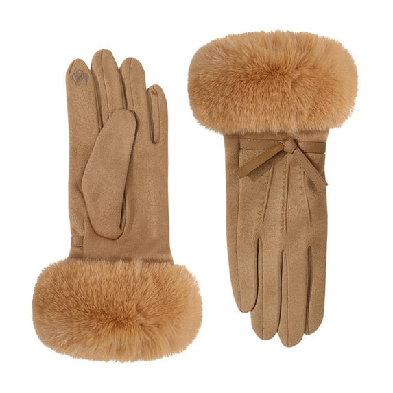 Women Soft Faux Fur Cuff Fleece Lined Gloves Touchscreen Warm Winter Thermal Mittens for Cold Weather
