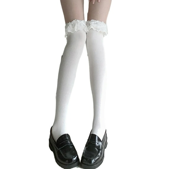 Women Soft Knee Highs Socks Lovely Lace Ruffle Bows Girls Socks Cotton Calf Socks Sweet Knee Highs Stockings Gifts