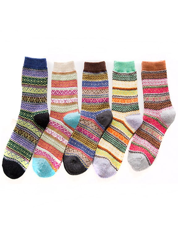 Women Soft Knit Thick Warm Winter Fuzzy Crew Socks Stocking Stuffers | 5 Pairs, Soft Comfortable,Hiking Boot Hosiery,Elastic Cuff,Cute Novelty Pattern,Christams Gifts for Mom Grandma