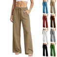 thumbnail image 1 of Women Soft Knit Wide Leg Pants Sevevn Elastic Drawstring High Waist Loose Fit Trousers With Side Pockets, Assorted Solid Colors For Lounging Sleepwear And Daily Casual Home Outfits, 1 of 7