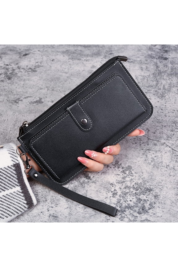 Women Soft Leather Slim Wallets Ladies Multi Card Case Holder Zipper Pocket for Valentine's Day, Mother's Day, Year's Day, Christmas (Black)