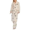 Women Soft Loungewear Flannel Winter Robe Butterfly Print Cozy Bathrobe
