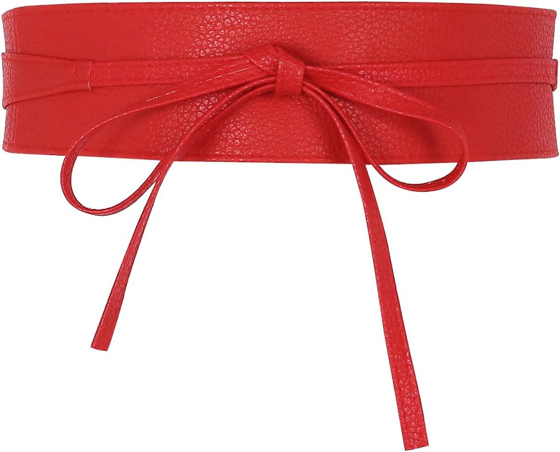 Women Soft PU Leather Obi Belt Self Tie Wrap Cinch Belt 