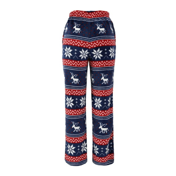 Women Soft Pajama Pants Holiday Christmas Snowflake Elk Print Trousers Winter Warm Plush Fluffy Flannel Pants with Pockets