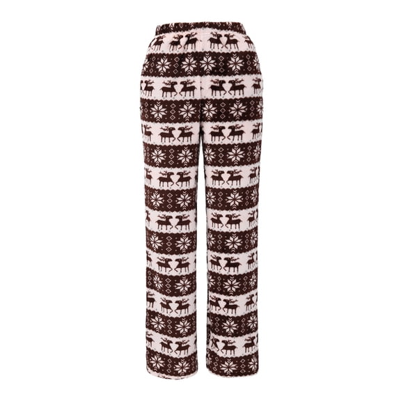 Women Soft Pajama Pants Holiday Christmas Snowflake Elk Print Trousers Winter Warm Plush Fluffy Flannel Pants with Pockets