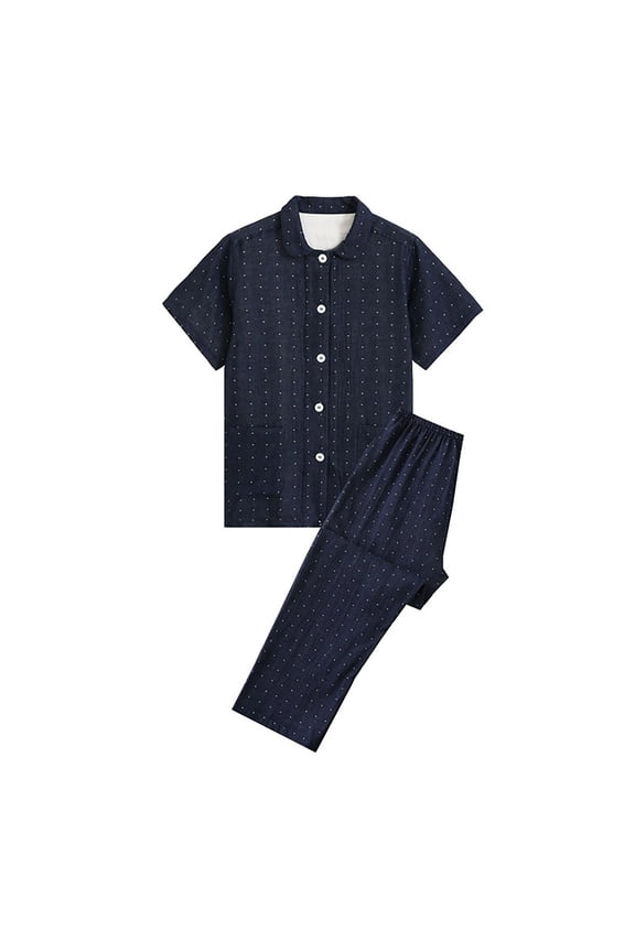 Women Soft Pajama Pants Sets Short Sleeve Button Up Collared Shirt and Pj Bottoms 2 Piece Sleepwear Lounge Outfits (X-Large, Navy)
