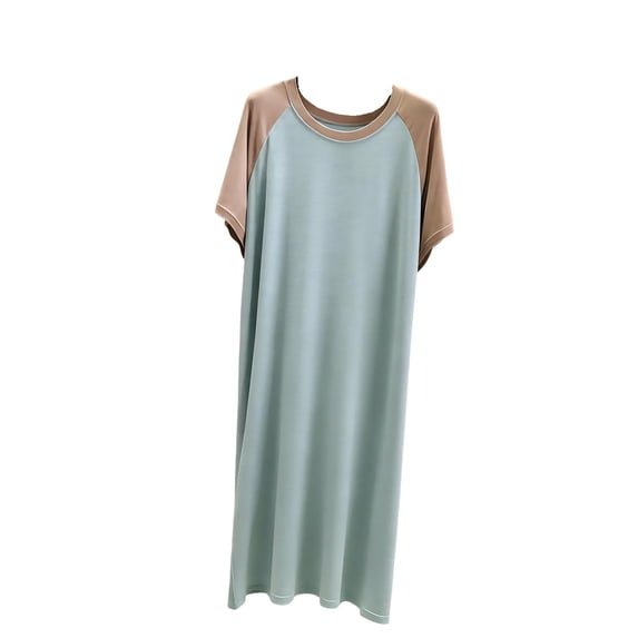 Women Soft Raglan Short Sleeve Nightgowns Modal Crew Neck Wicking Sleep Shirts Comfy Colorblock Sleepwear