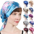 thumbnail image 1 of Women Soft Satin Head Scarf Sleeping Cap Bonnet Headwear Turbans Long Hair Headwraps Cancer Printing Hat, 1 of 6