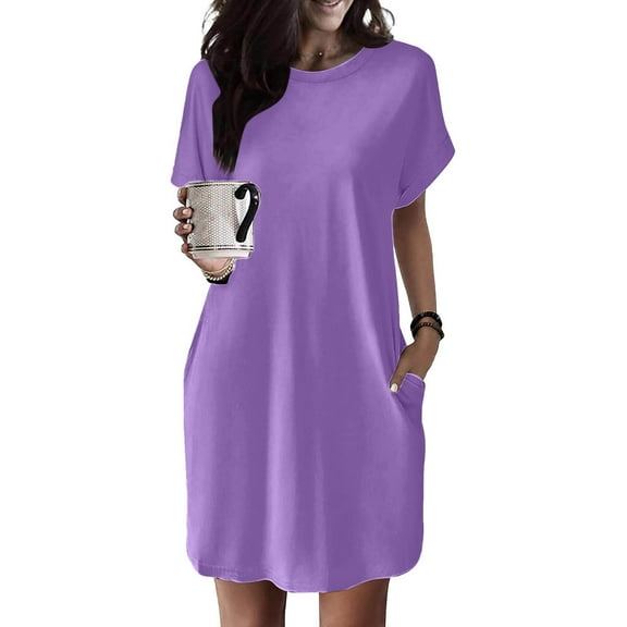 Women Soft T Shirt Dress Short Sleeve Casual Summer Tunic Dress Loose Loose Dress With Pockets Women's Long Casual Dresses Woman Summer Casual Dress Womens Dresses Summer Dresses Midi Length Womens