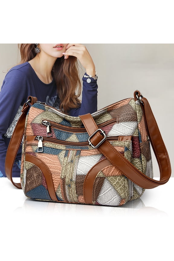 Women Soft Washed Leather Shoulder Bag, Usavan Multi Zip Spacious Large Capacity Handbag, Crossbody Storage for Daily Use Travel Work Shopping
