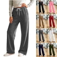 thumbnail image 1 of Women Soft Wide Leg Sweatpants Sevevn Drawstring Elastic Waist Relaxed Fit Trousers With Side Pockets, Rich Solid Hue Range For Workout Casual And Home Lounging, 1 of 8