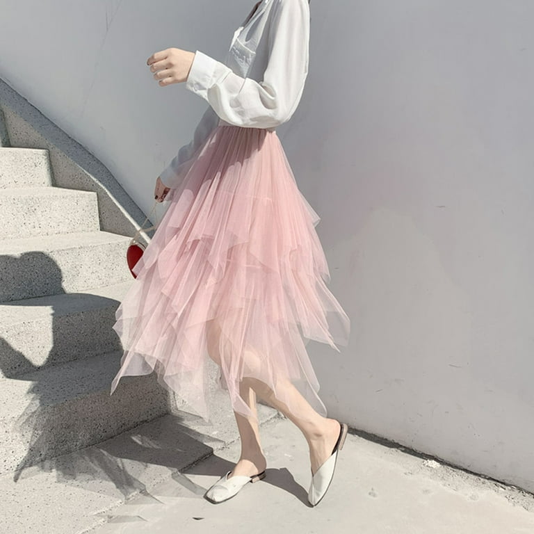 Women Soild Color High Elastic Hight Waist Mesh Tutu Dress Irregular Long Dress Walmart