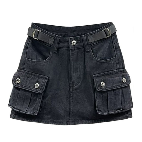 Women Soild Mini Cargo Skirt Low Waist Short Denim Jean Skirt