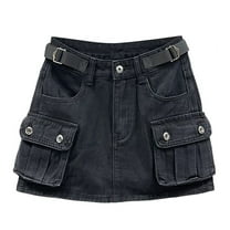 Women Soild Mini Cargo Skirt Low Waist Short Denim Jean Skirt