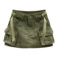 thumbnail image 1 of Women Soild Mini Cargo Skirt Low Waist Short Denim Jean Skirt, 1 of 2