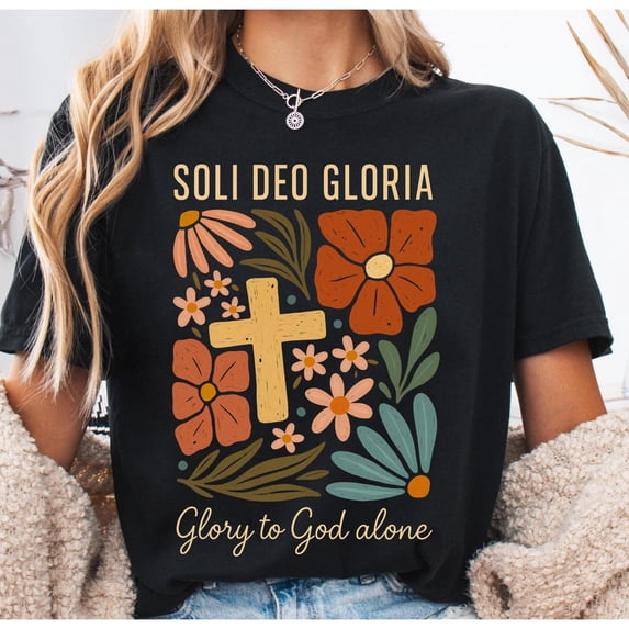 Women Soli Deo Gloria Graphic Cotton T Shirt Casual Breathable Short Sleeve Round Neck Top Black S-5XL