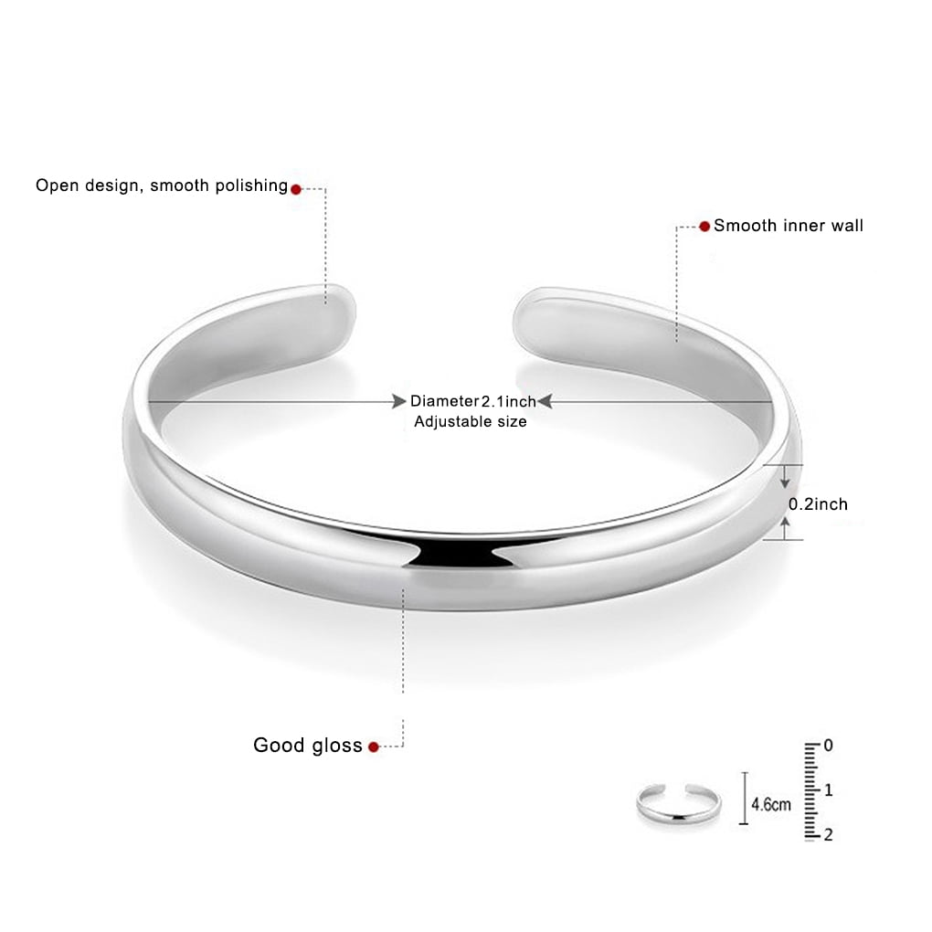 Kurtrussel Solid 925 Sterling Silver Adjustable Bangle for Women