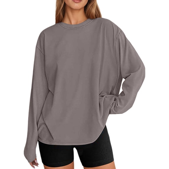 Women Solid Basic Long Sleeve T Shirts Oversize Casual Crew Neck Loose Fit Pullover Tops Fall Clothes