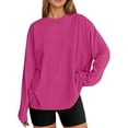 thumbnail image 1 of Women Solid Basic Long Sleeve T Shirts Oversize Casual Crew Neck Loose Fit Pullover Tops Fall Clothes, 1 of 6