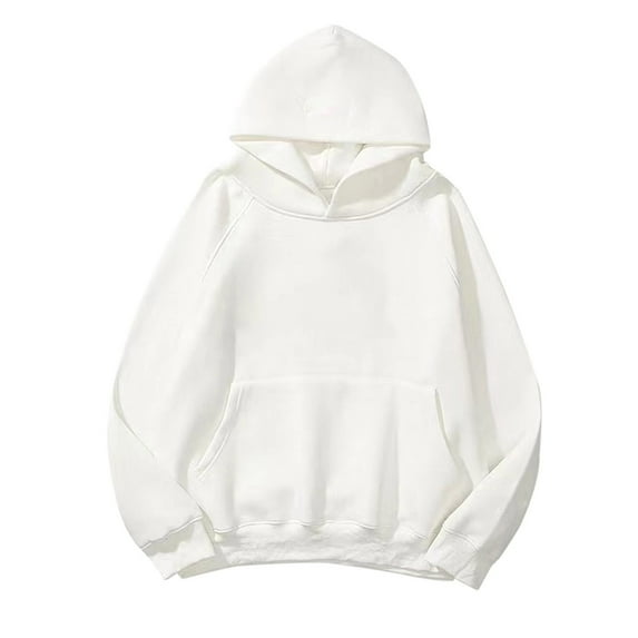 Women Solid Basic Loose Hoodie Sweatshirt Long Sleeve Pullovers Top White XL
