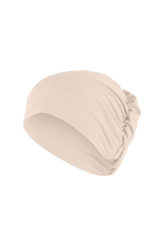 Women Solid Beading Ruffle Cancer Chemo Hat Wrap Cap Scarf Set, M, Beige