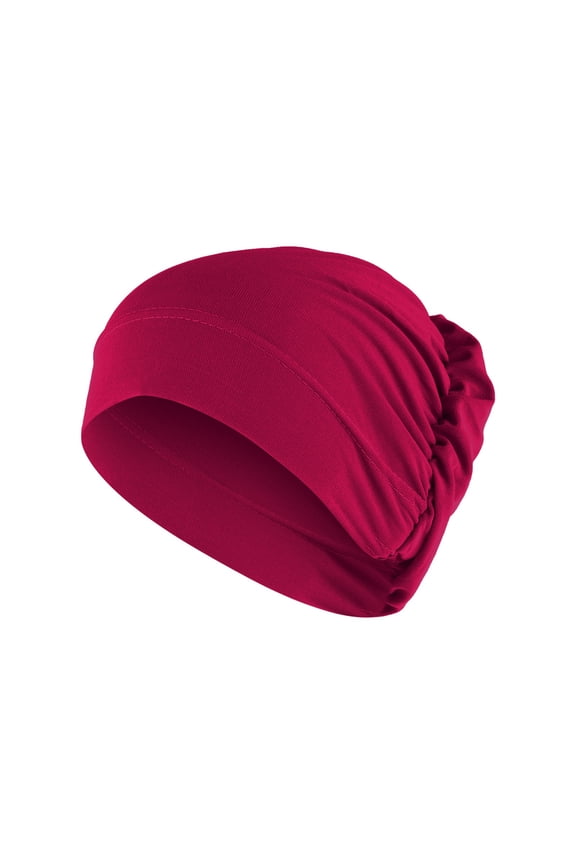 Women Solid Beading Ruffle Cancer Chemo Hat Wrap Cap Scarf Set, M, C