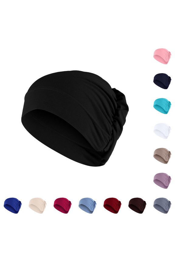 Women Solid Beading Ruffle Chemo Hat Wrap Cap Scarf Winter Knit Set