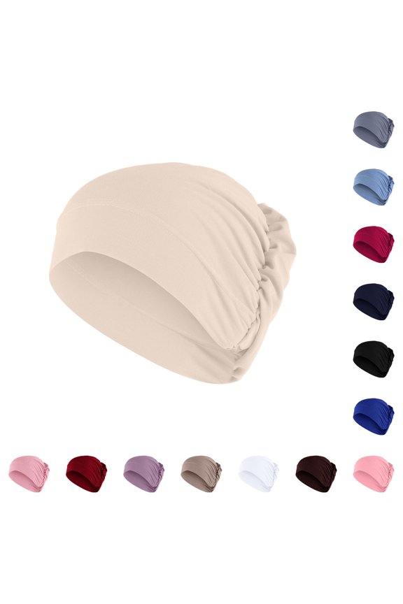 Women Solid Beading Ruffle Chemo Hat Wrap Cap Scarf Winter Knit Set