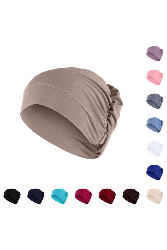 Women Solid Beading Ruffle Chemo Hat Wrap Cap Scarf Winter Knit Set