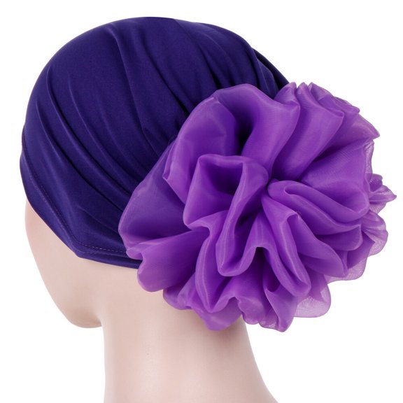 Women Solid Big Flower Stretch Elastic Beanie Hat Hair Head Wrap Cap One Size