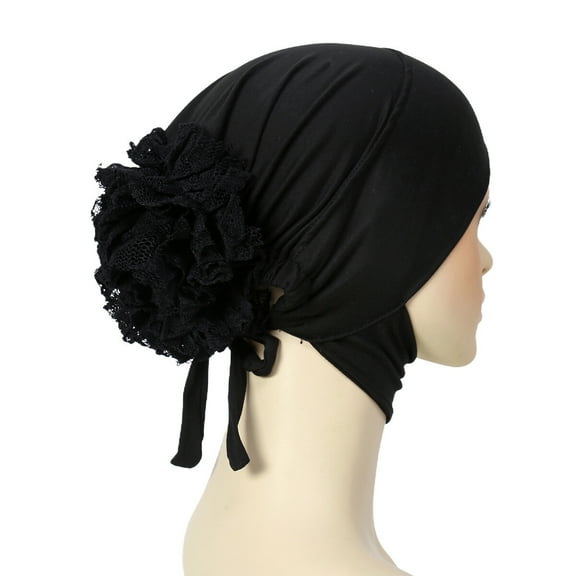 Women Solid Big Flower Turban Beanie Hat Stretch Cap Headwear Hair Wrap Headwrap