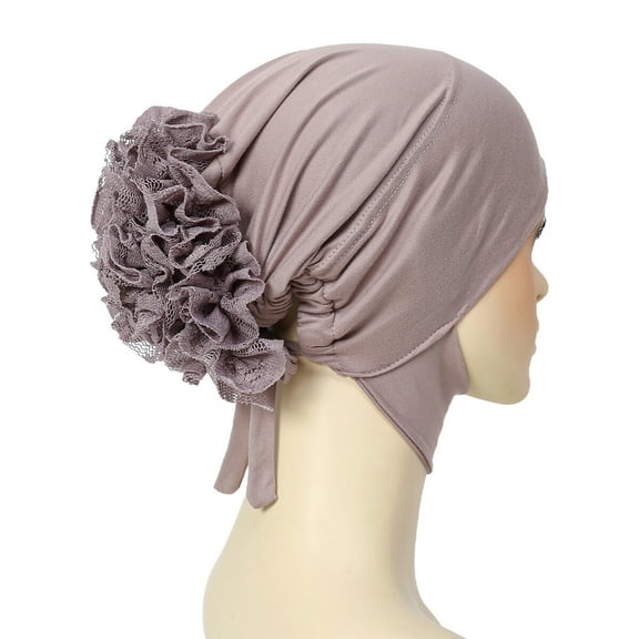 Women Solid Big Flower Turban Beanie Hat Stretch Cap Headwear Hair Wrap Headwrap