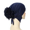thumbnail image 1 of Women Solid Big Flower Turban Beanie Hat Stretch Cap Headwear Hair Wrap Headwrap, 1 of 1