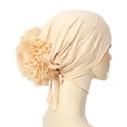 thumbnail image 1 of Women Solid Big Flower Turban Beanie Hat Stretch Cap Headwear Hair Wrap Headwrap, 1 of 1