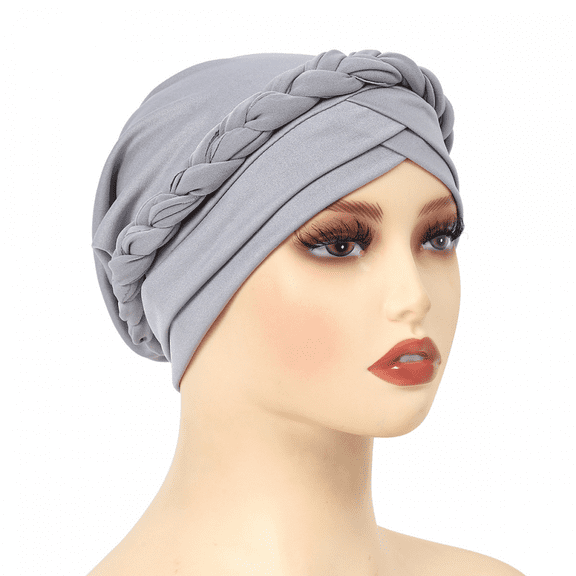 Women Solid Braided Turban Beanie Hat Stretch Cap Headwear Hair Wrap Headwrap