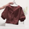thumbnail image 1 of Women Solid Button Down Short Sleeve Blouse Casual Collared Crop Top Red L, 1 of 5