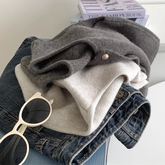 Women Solid Button V-Neck Sleeveless Sweater Knitted Cardigan Vest Dark gray For free Size YIWEI