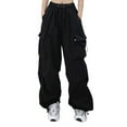 thumbnail image 1 of Women Solid Cargo Pants 2025 High Waist Baggy Casual Trousers Loose Fit Y2K Streetwear with Mutil Pockets, 1 of 2