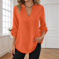 thumbnail image 1 of Women Solid Casual Button V Neck Pocket Long Sleeve T Shirt Top, 1 of 4