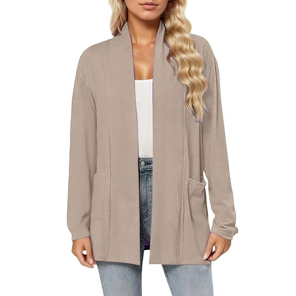 Women Solid Casual Cardigan with A Front Pocket Long Sleeved Loose and Thin Design Womens Cardigans Leopard Print Leopard Print Cardigan Lightweight Sweaters for Women Summer Sweaters Jacket