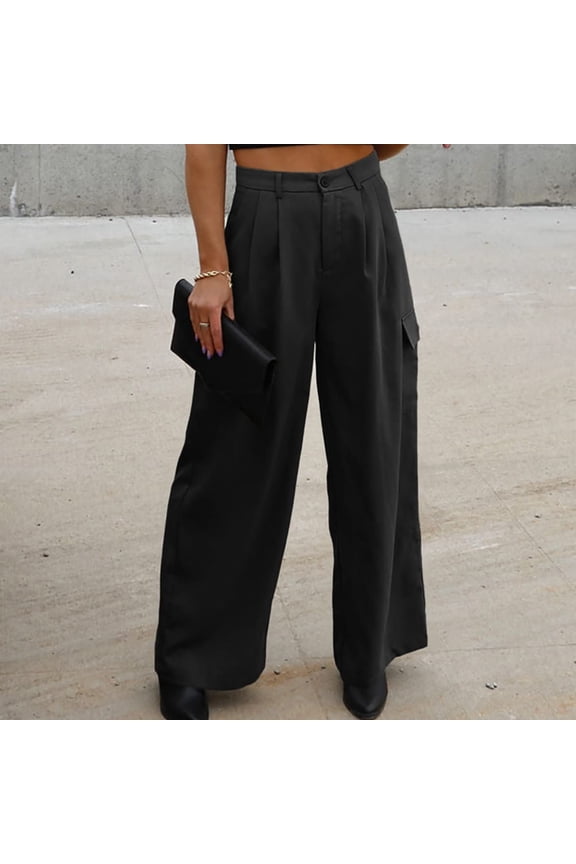 Women Solid Casual Pocket Wide Leg Pants Elastic Waist Loose Pants Cargo Pants Womens Work Bottoms Dress Pants for Women Casual Pant Suits for Women Velour Fancy Clothes for Teens Floral Pants for