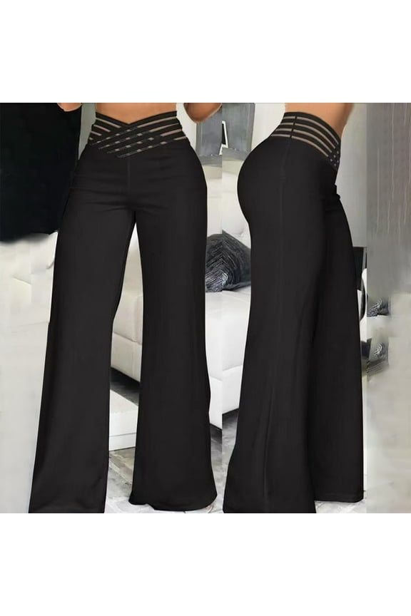 Women Solid Casual Pocket Wide Leg Pants Elastic Waist Loose Pants Tan Dress Pants for Women Women Cargo Pants on Pants for Women Casual Womens Straight Leg Pants Drawstring Sweatpants Women