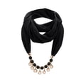 thumbnail image 1 of Women Solid Chiffon Necklace Scarf, Elegant Pearl Crystal Beaded Pendant Decor Lightweight No-Tie Jewelry Neck Wrap Fashion Accessory for Daily Outfits, 1 of 1
