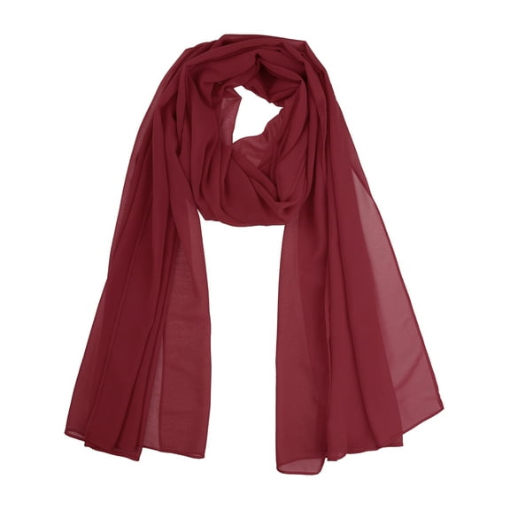 INSPIRE CHIC Women's Solid Chiffon Scarf Lightweight Soft Sheer Long Head Wrap Shawl Scarves Burgundy 68.9x29.5 inches