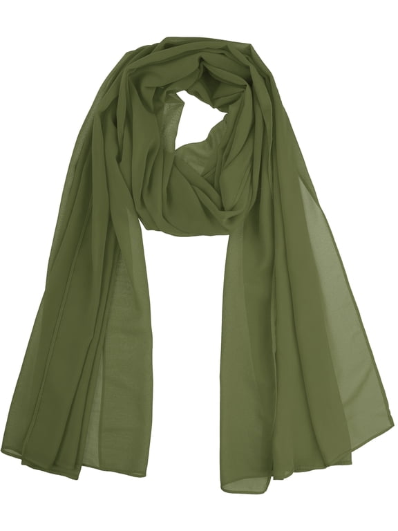Women's Halloween Solid Chiffon Scarf Lightweight Soft Sheer Long Head Wrap Shawl Scarves Army Green 68.9x27.6 inches