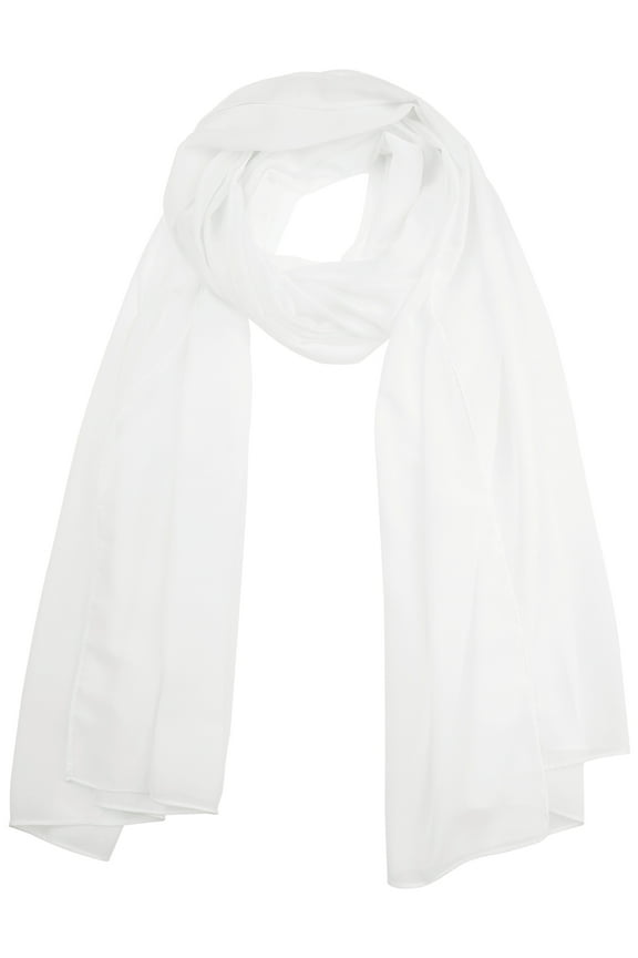 Women's Solid Chiffon Scarf Lightweight Soft Sheer Long Head Wrap Shawl Scarves White 68.9x29.5 inches