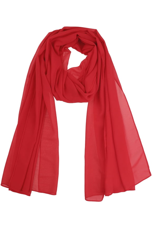 Women's Solid Chiffon Scarf Lightweight Soft Sheer Long Head Wrap Shawl Scarves Red 68.9x27.6 inches
