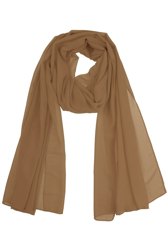 Women's Solid Chiffon Scarf Lightweight Soft Sheer Long Head Wrap Shawl Scarves Brown Sugar 68.9x27.6 inches