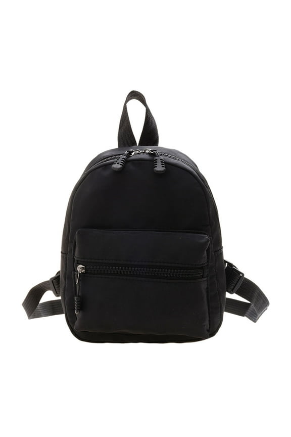 Women Solid Color Backpack Preppy Style School Nylon Mini Rucksack (Black)